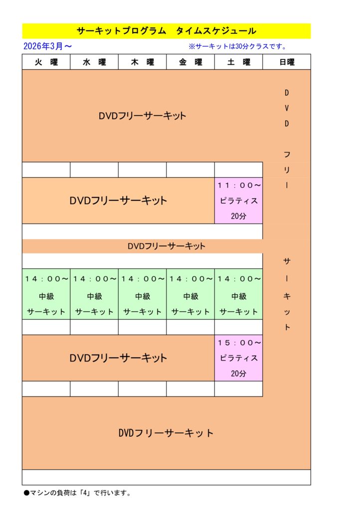 サーキットトレーニングタイムスケジュール|コンビニフィットネス碧南｜運動不足・肩こり・腰痛・メタボ解消に最適なアットホームなフィットネスジム｜