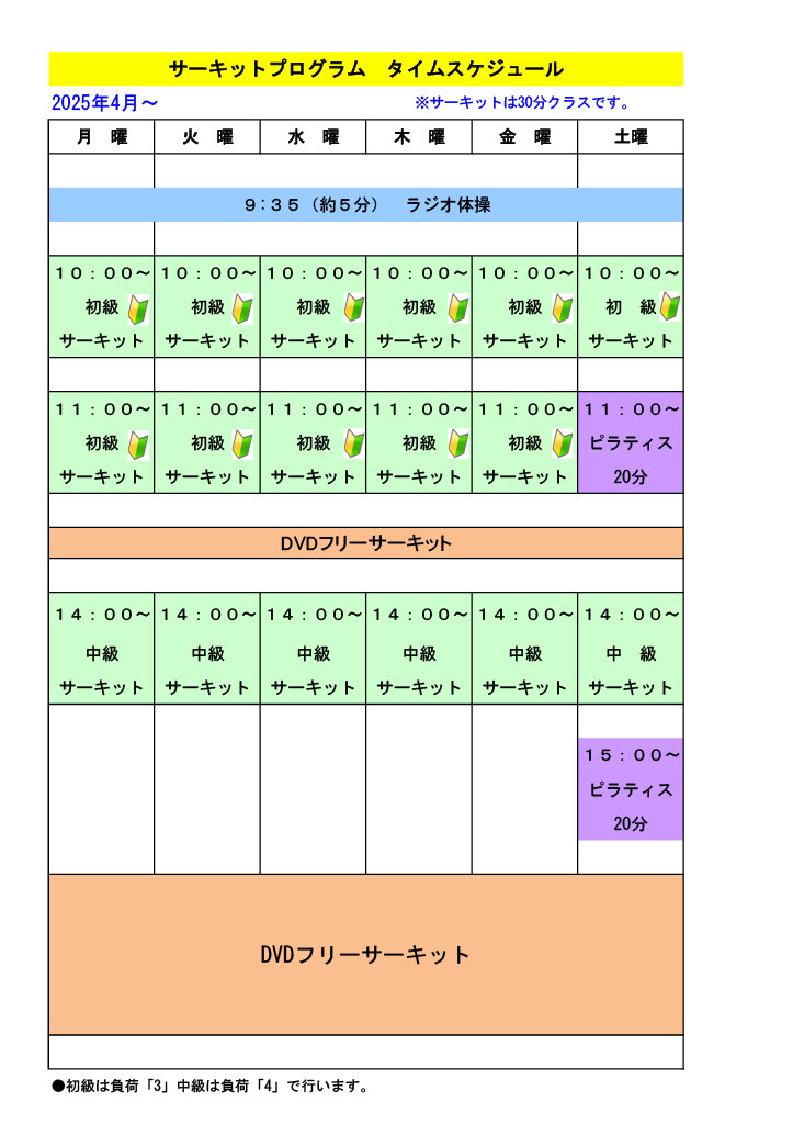 サーキットトレーニングタイムスケジュール|コンビニフィットネス碧南｜運動不足・肩こり・腰痛・メタボ解消に最適なアットホームなフィットネスジム｜